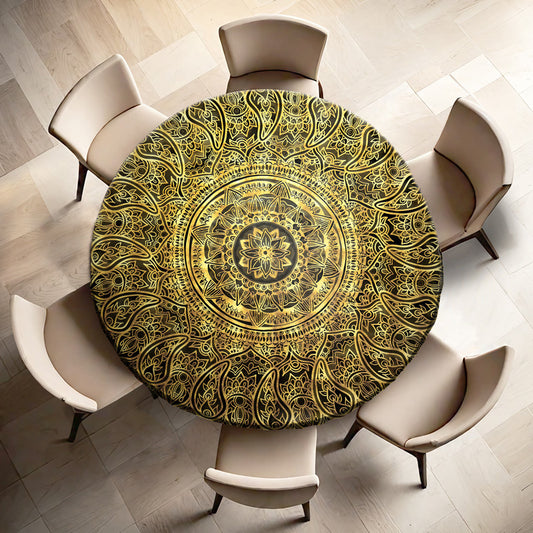 Mandala Gold Round Tablecloth