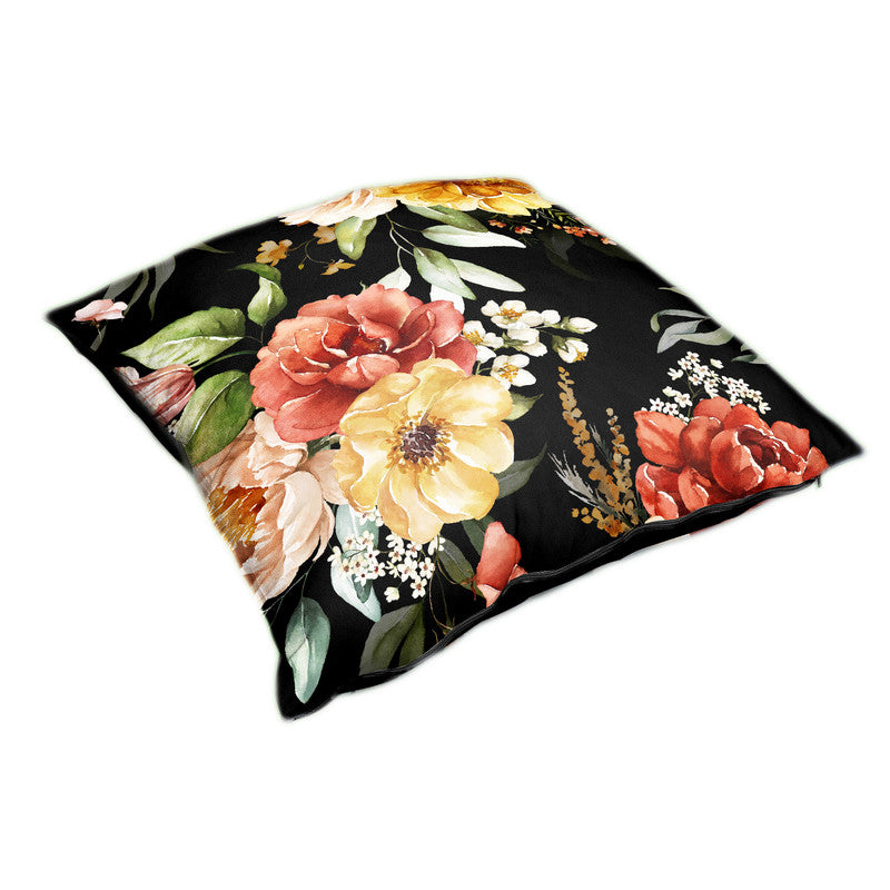 Maroon and Yellow Flower on Black Luxury Scatter by Mark van Vuuren