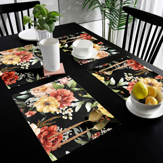 Maroon Flowers On Black Placemats by Mark van Vuuren