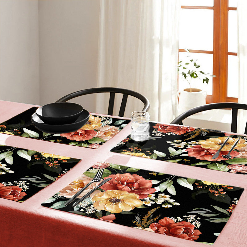 Maroon Flowers On Black Placemats by Mark van Vuuren