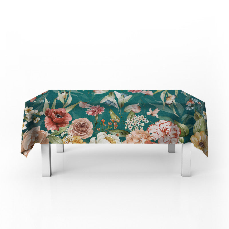 Maroon and Peach Tone Flowers On Green Rectangle Tablecloth by Mark van Vuuren