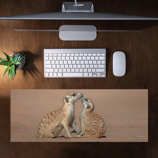 Meerkat Baby with Mom Large Desk Pad By Fanie Heymans