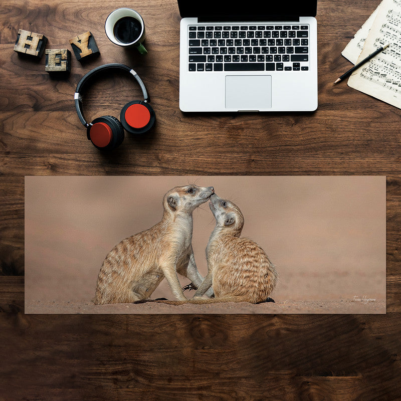 Meerkat Baby with Mom Large Desk Pad By Fanie Heymans
