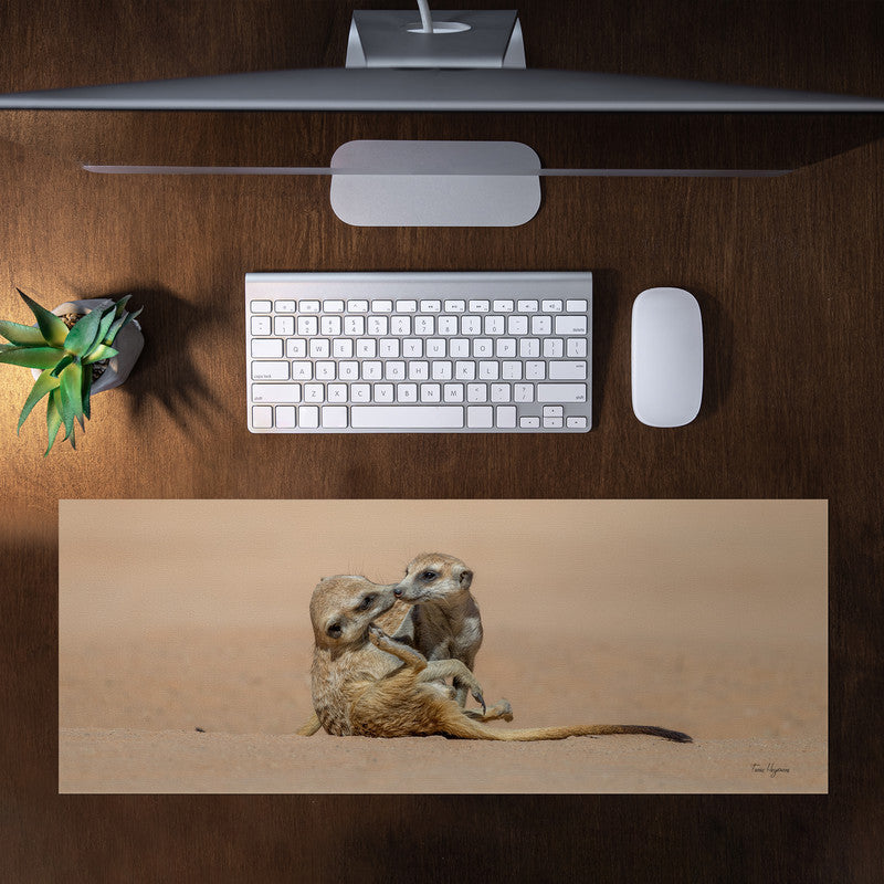 Meerkat Playing Middle Desk Pad by Fanie Heymans