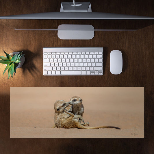 Meerkat Playing Large Desk Pad by Fanie Heymans