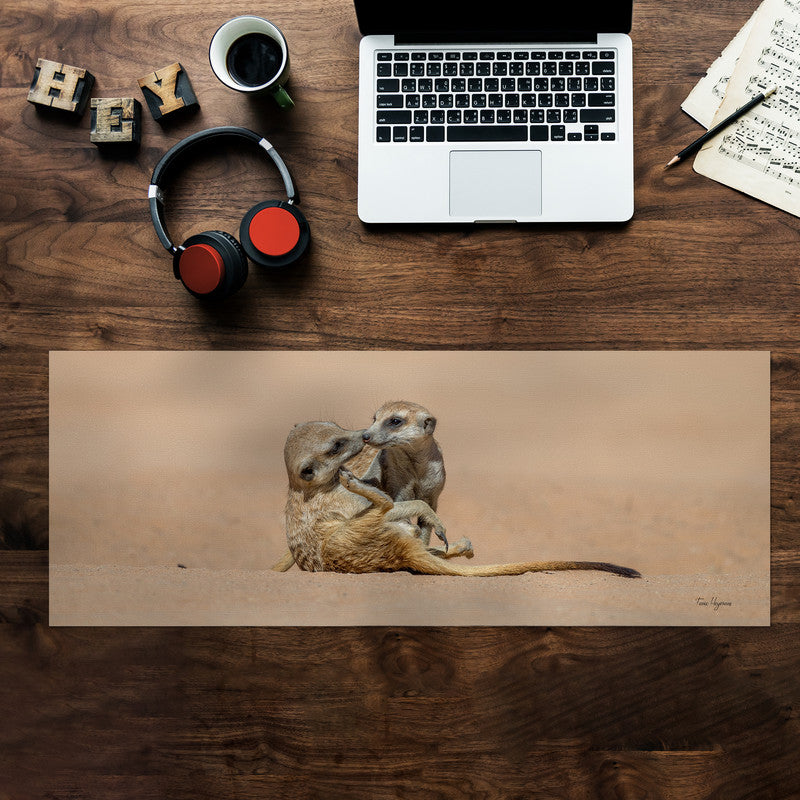 Meerkat Playing Middle Desk Pad by Fanie Heymans