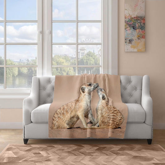 Meerkat Baby with Mom Light Weight Fleece Blanket By Fanie Heymans
