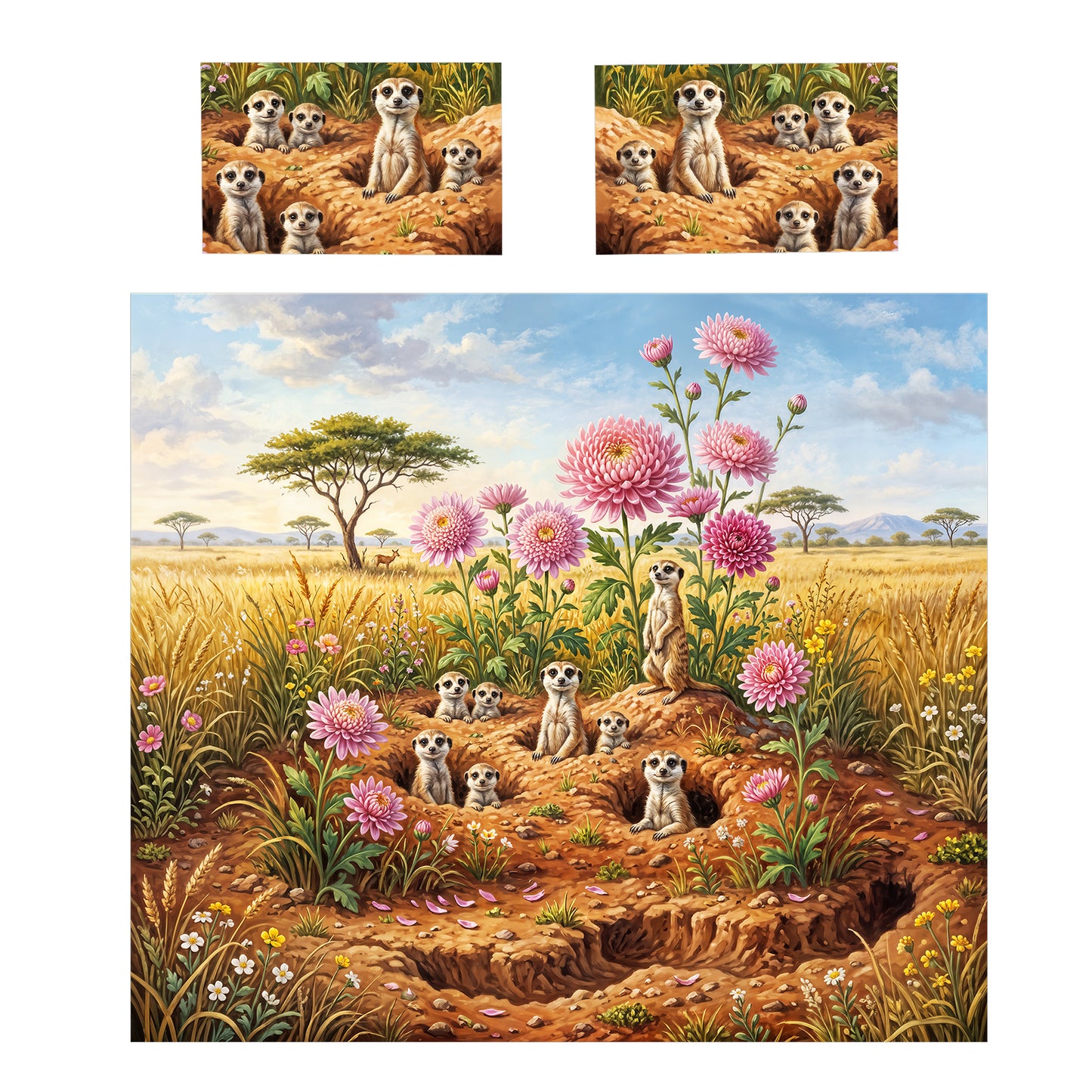 Meerkats & Pink Floral Duvet Cover Set