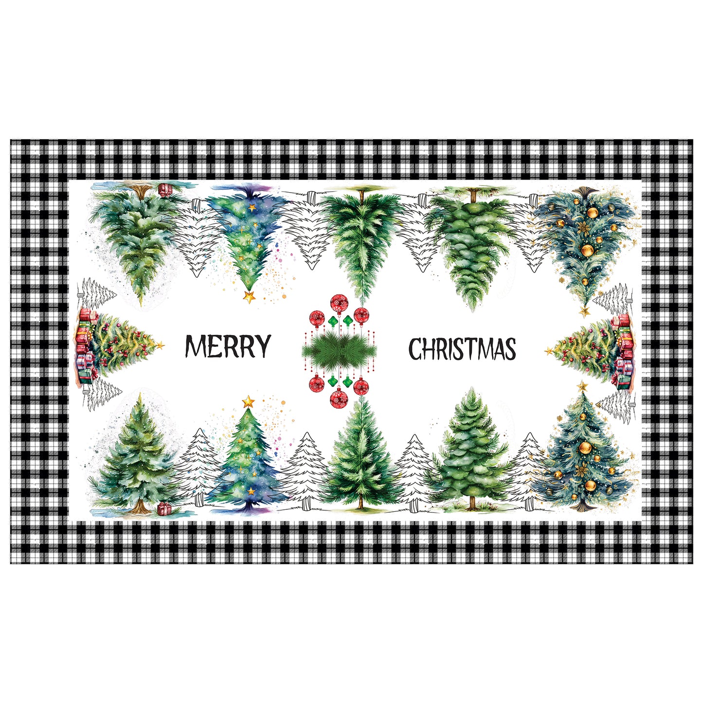 Merry Christmas Trees Rectangle Tablecloth