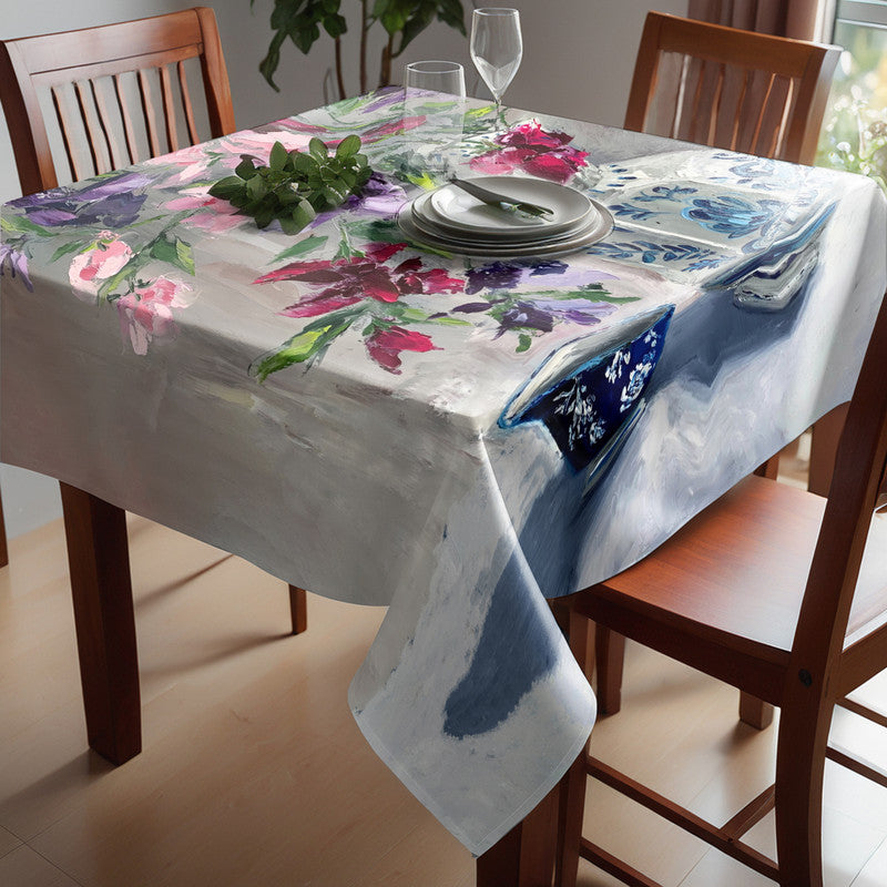 Mix of Floral in Porcelain Pot Square Tablecloth By Juanette Menderoi