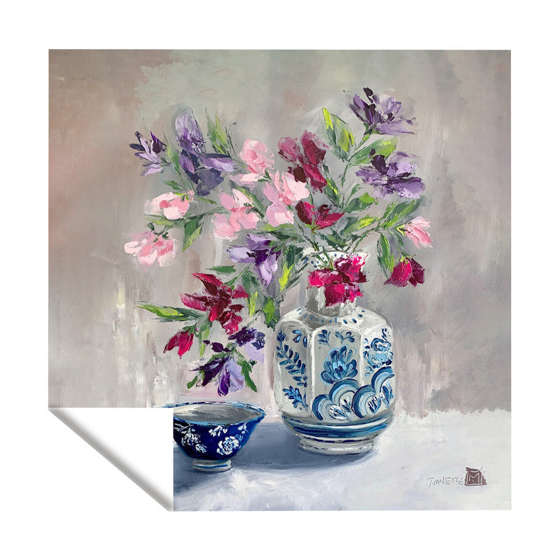 Mix of Floral in Porcelain Pot Square Tablecloth By Juanette Menderoi