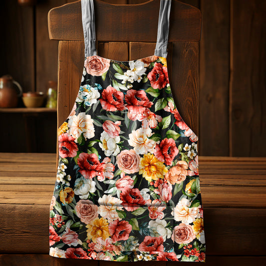 Mix of Red Floral Tone Medium Length Apron by Mark van Vuuren