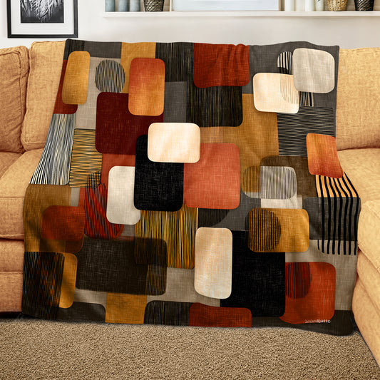 Modern African Block Pattern Light Weight Fleece Blanket by Wikus Schalkwyk