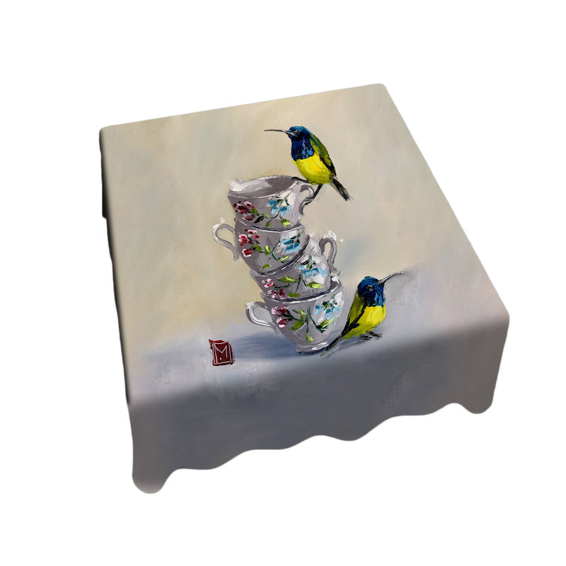 Morning Chirp Chai Square Tablecloth by Juanette Menderoi