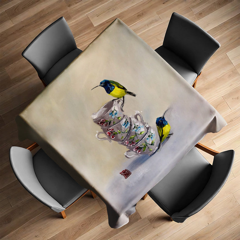 Morning Chirp Chai Square Tablecloth by Juanette Menderoi