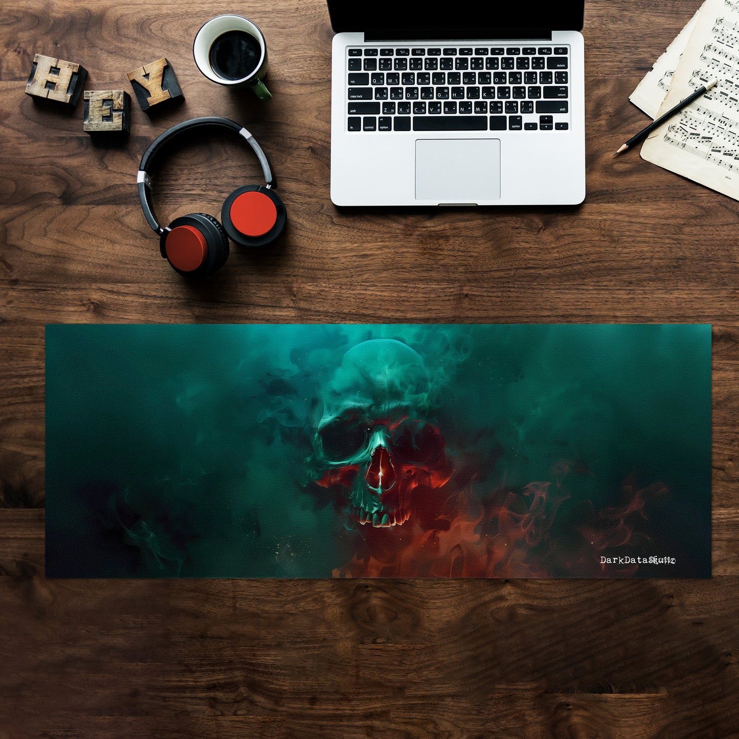 Mystic Gamer Skull by Wikus Schalkwyk Large Desk Pad