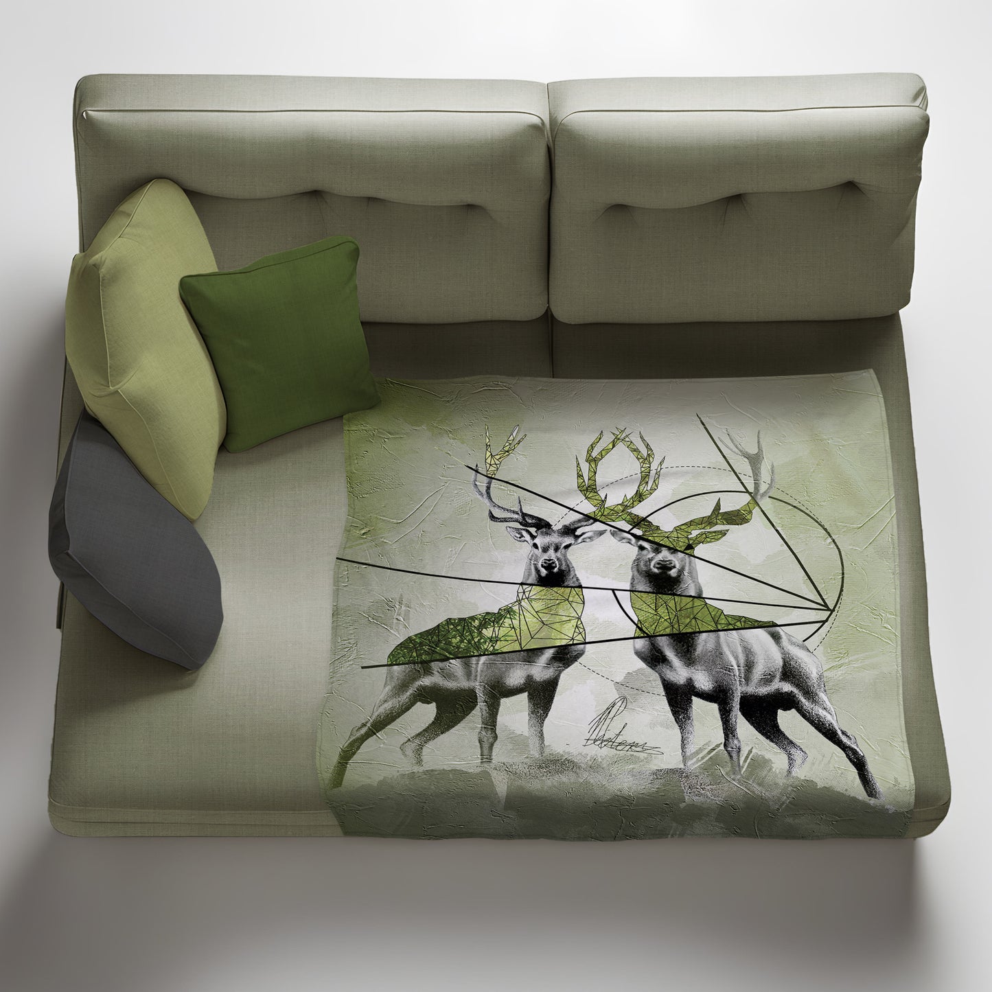 Gemini Deer Zodiac Light Weight Fleece Blanket by Nathan Pieterse