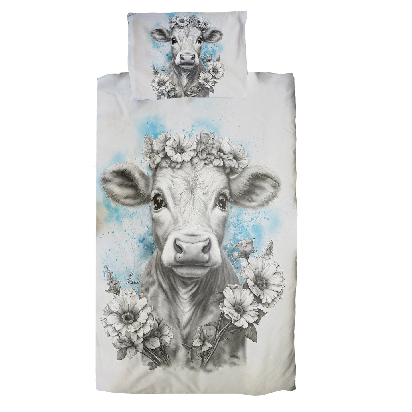 Blue Cow Calf Cot Duvet Set By Nathan Pieterse