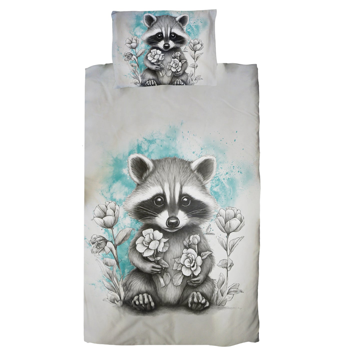 Blue Baby Raccoon Cot Duvet Set By Nathan Pieterse