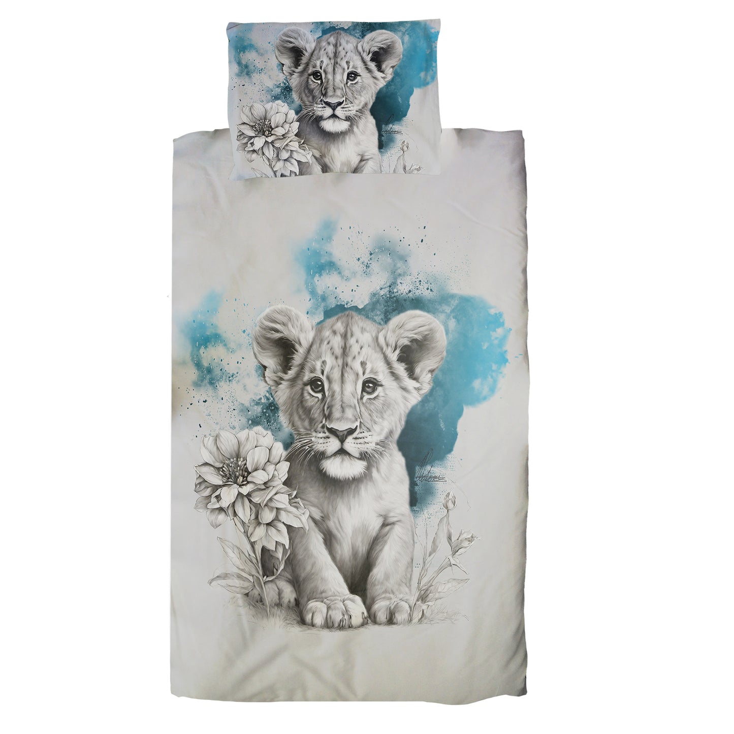Blue Lion Cub Cot Duvet Set By Nathan Pieterse