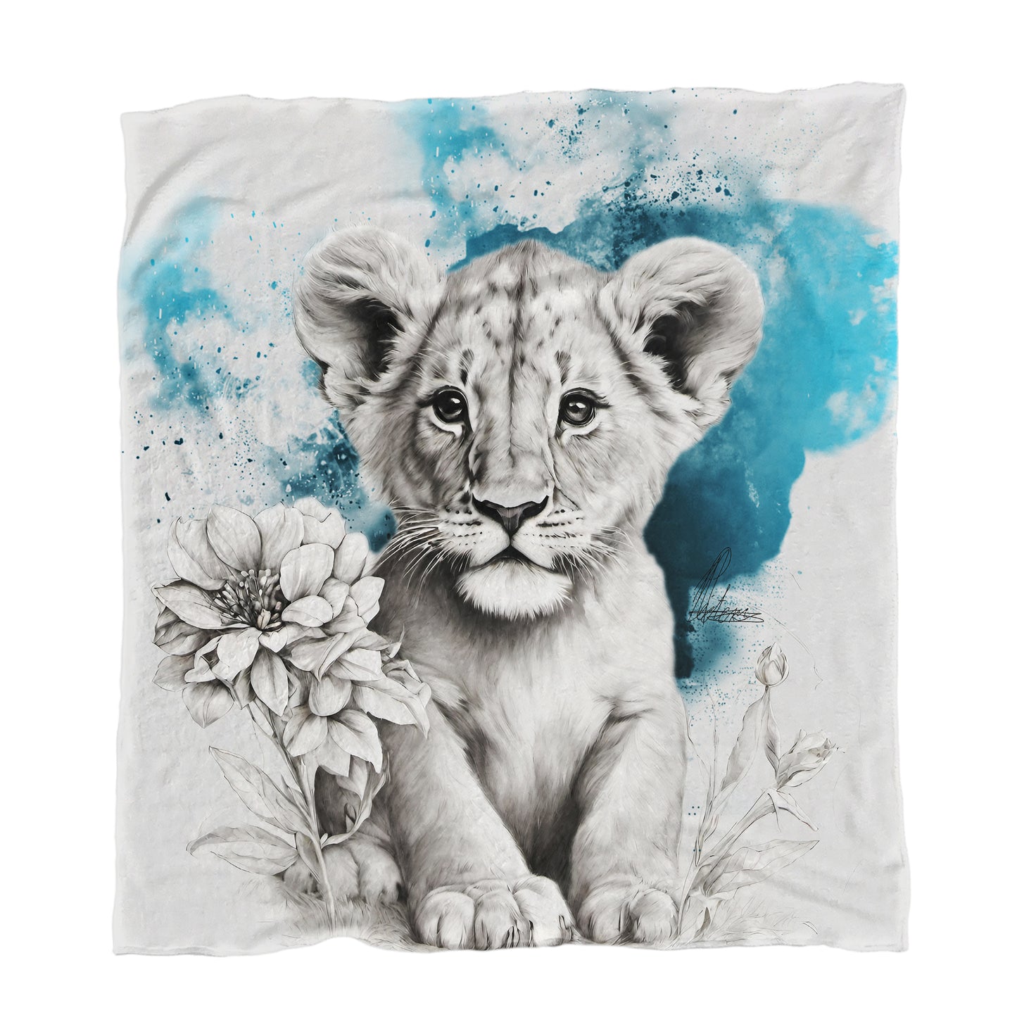 Blue Lion Cub Minky Blanket By Nathan Pieterse