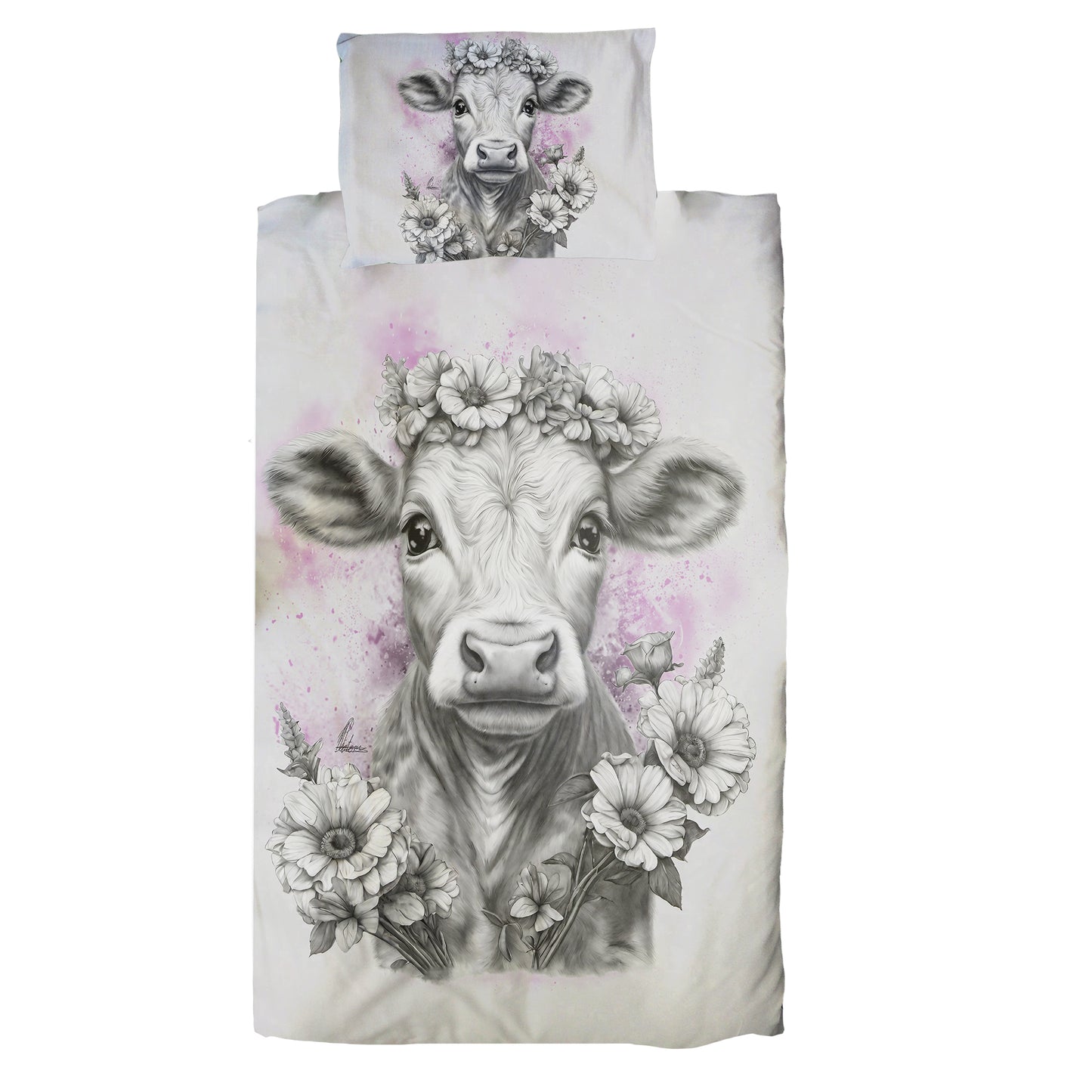 Pink Cow Calf Cot Duvet Set By Nathan Pieterse