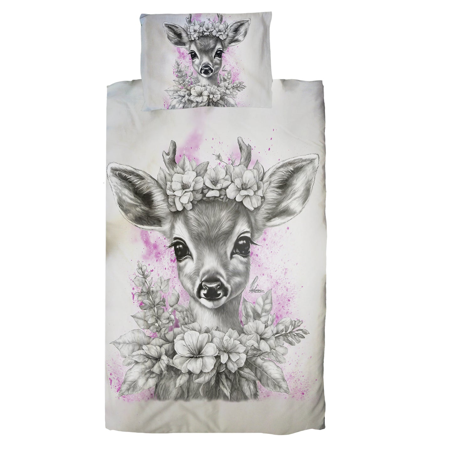 Pink Baby Deer Cot Duvet Set By Nathan Pieterse