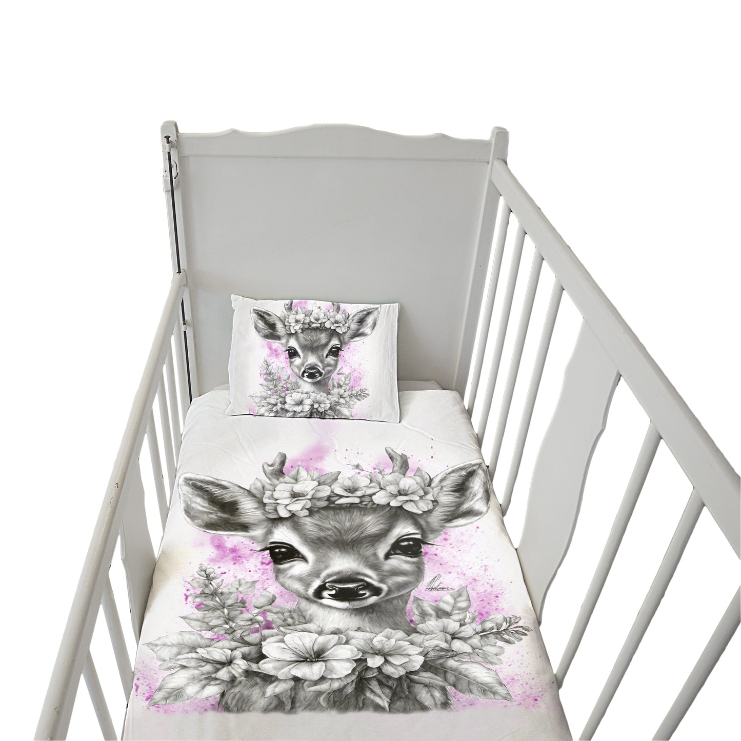 Pink Baby Deer Cot Duvet Set By Nathan Pieterse