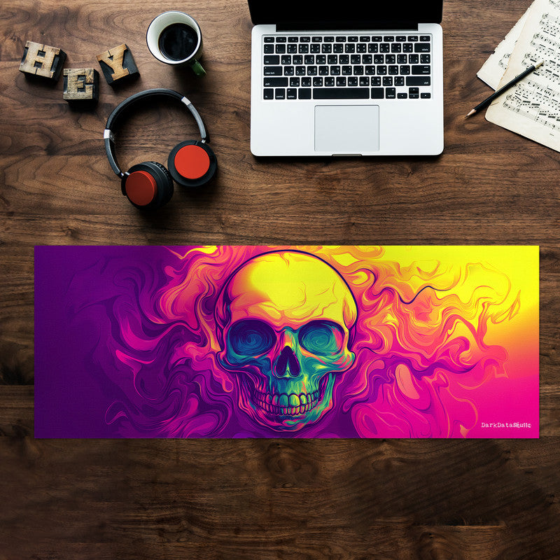 Neon 70s Trippy DMT Skul Desk Pad by Wikus Schalkwyk