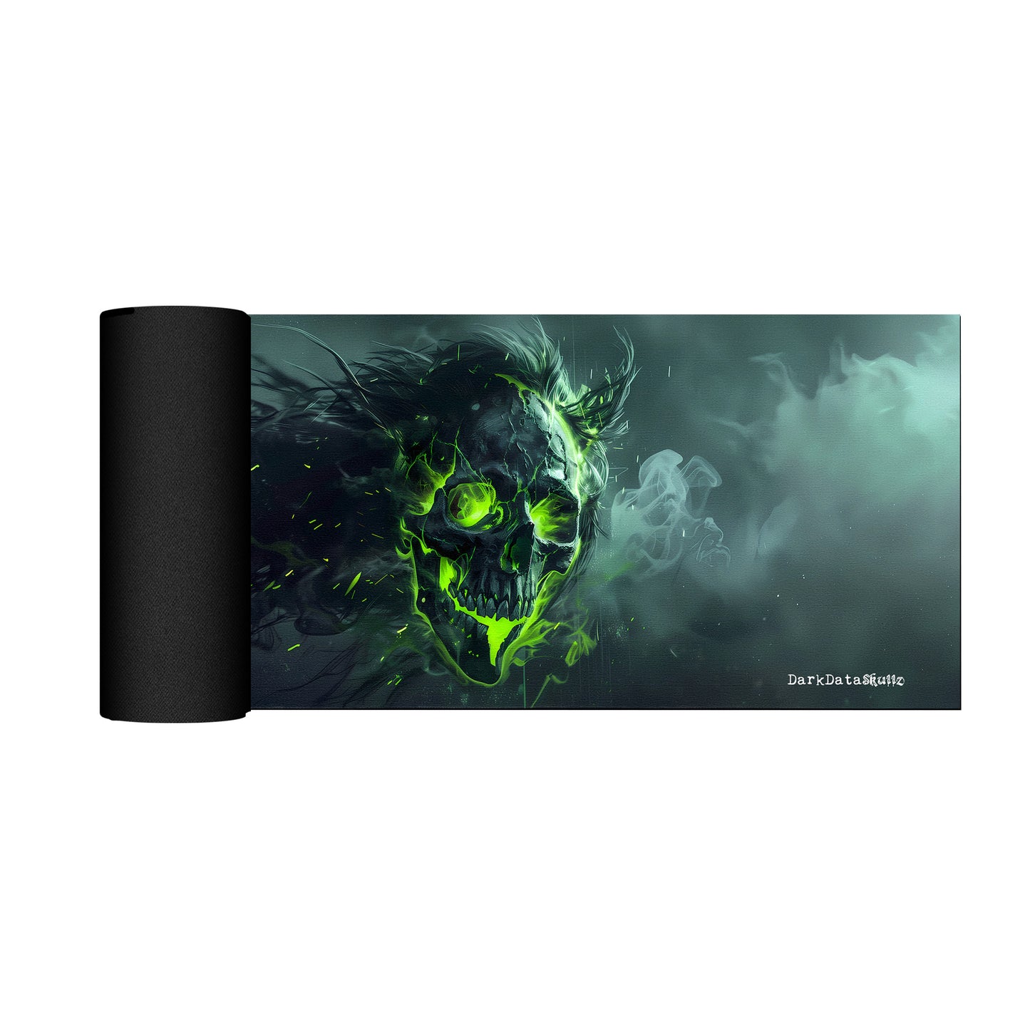 Neon Gamer Skull Smoke by Wikus Schalkwyk Large Desk Pad