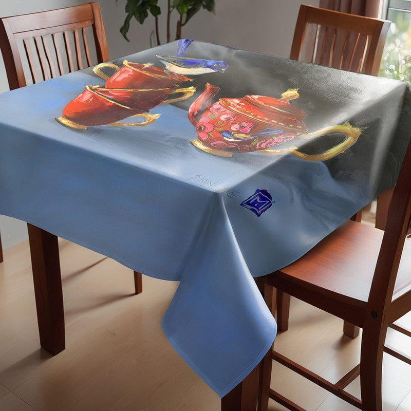 Nestled with Tea Square Tablecloth by Juanette Menderoi
