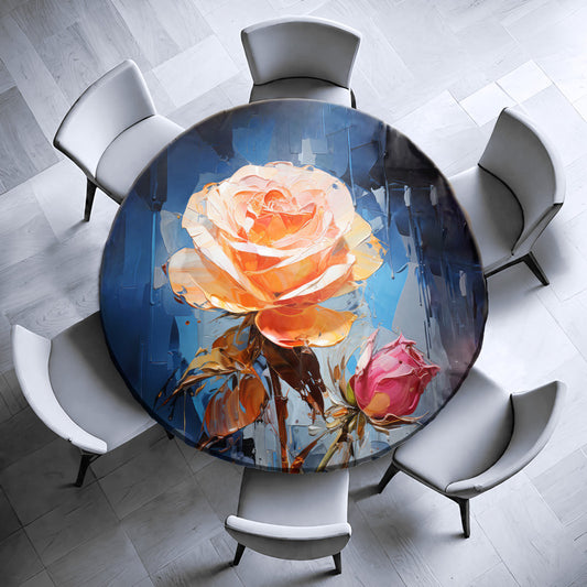 Oil Painting Peach Floral Round Tablecloth