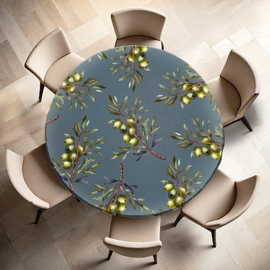 Olives On Grey Round Tablecloth by Mark van Vuuren