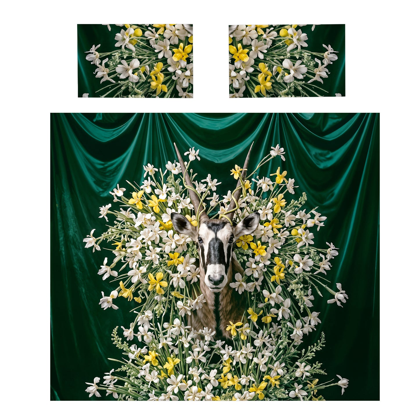 Oryx and Daffodil Dark Botanical Duvet Cover Set