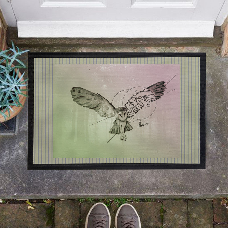 Owl In Flight Door Mat by Nathan Pieterse