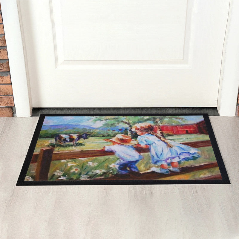 Painted Children on Farm Door Mat