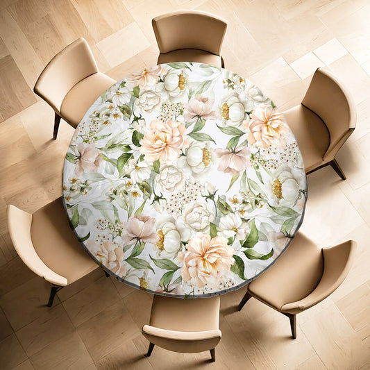 Painted Peach Peonies Round Tablecloth by Mark van Vuuren