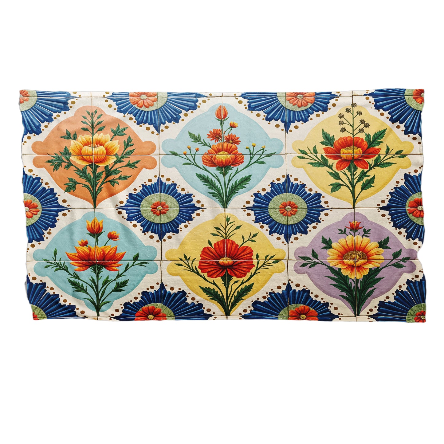 Painted Floral Tiles Bed Throw