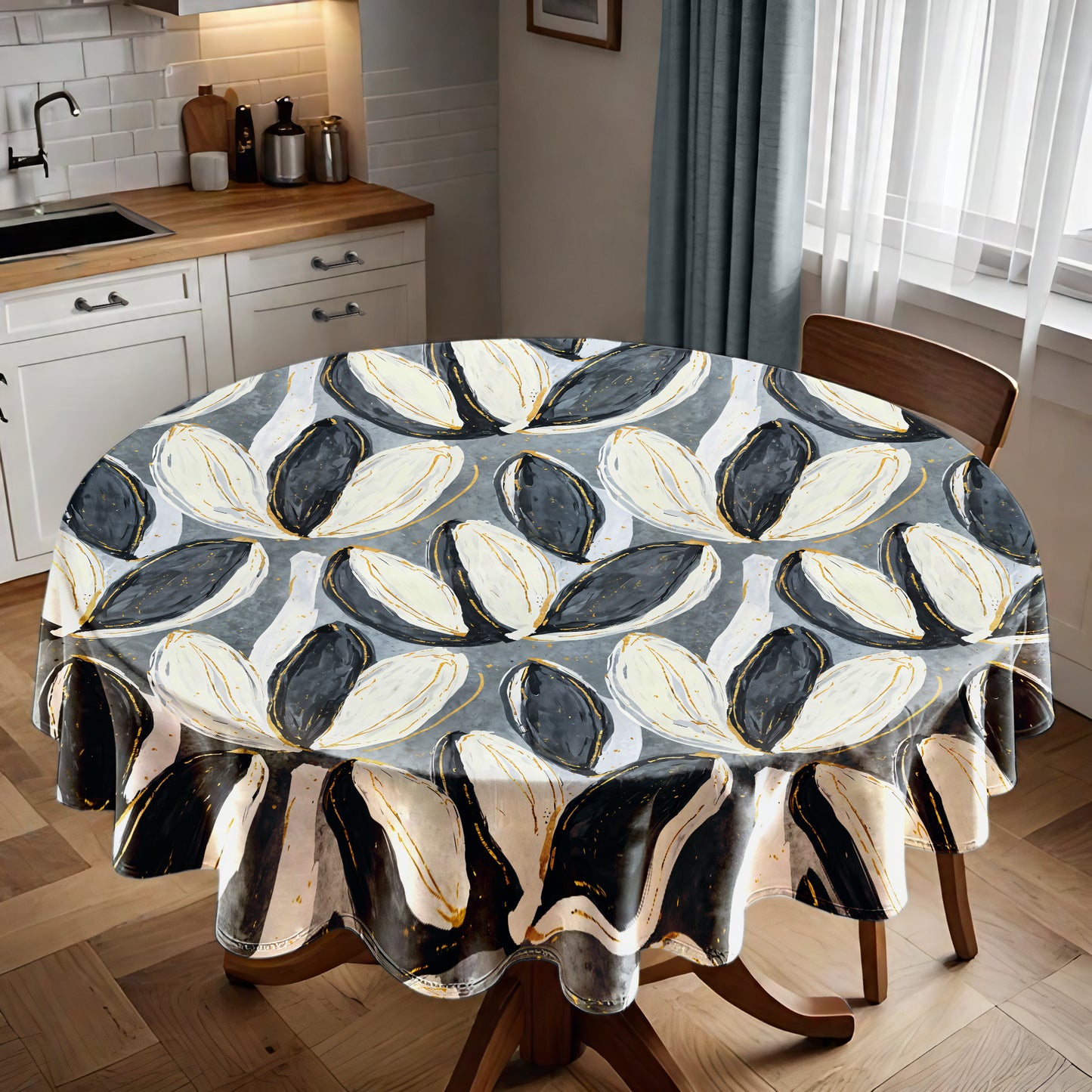 Painted Grey & White Tulips Round Tablecloth