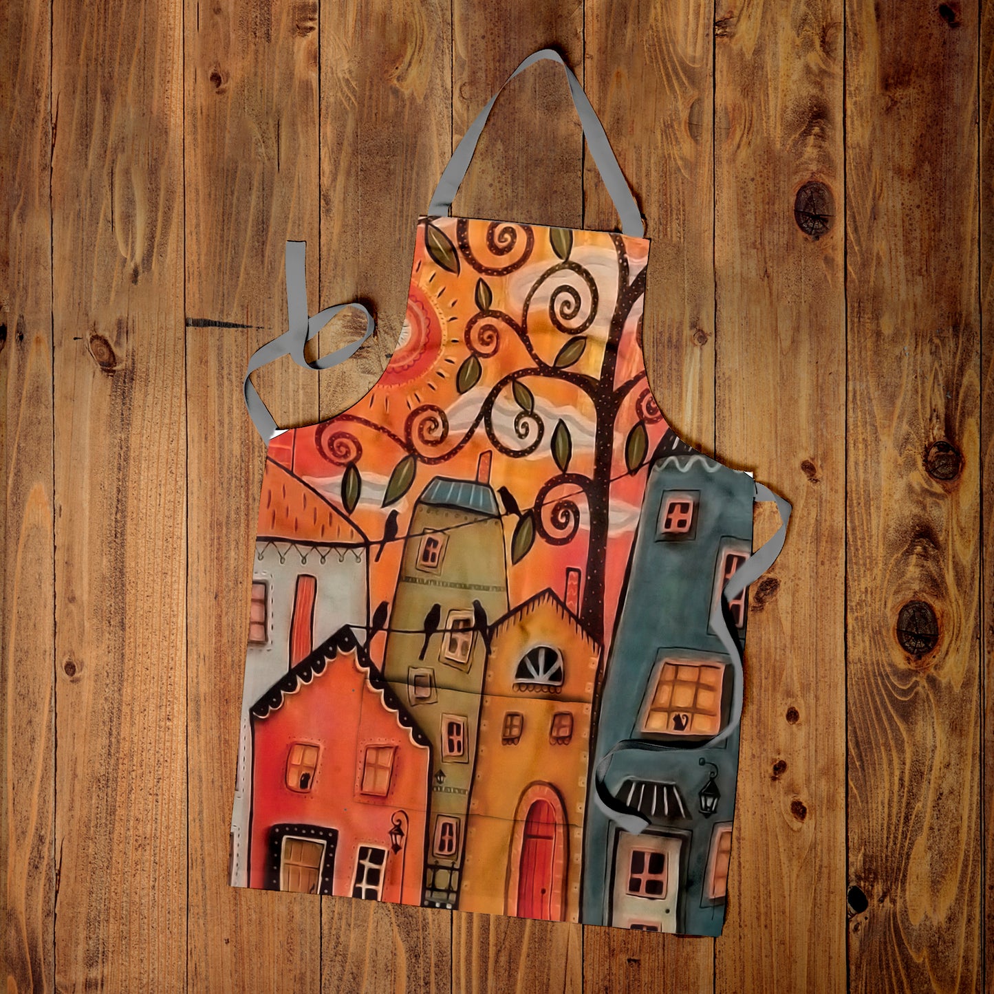 Painted Houses Medium Length Apron