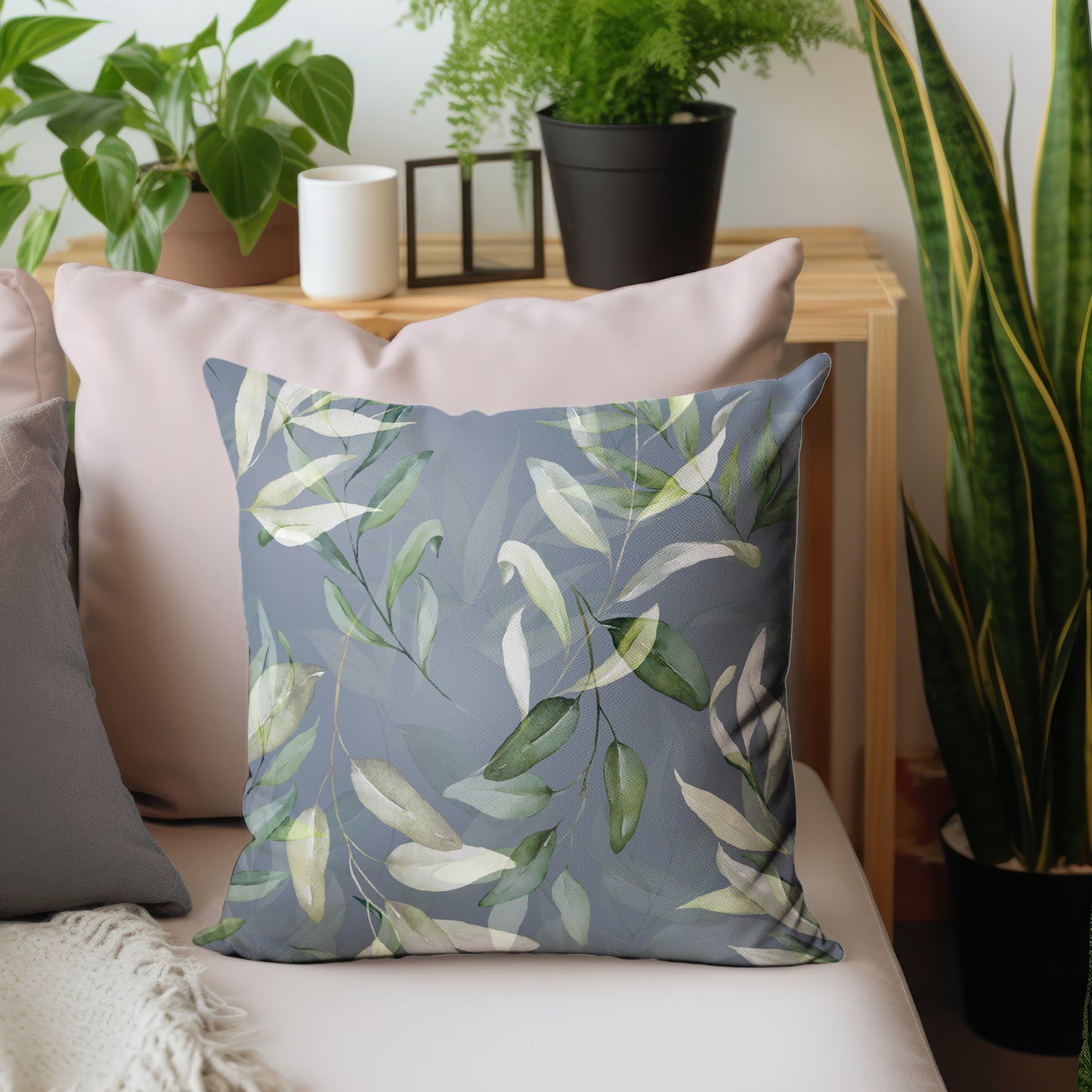 Painted Leaves On Grey Luxury Scatter by Mark van Vuuren