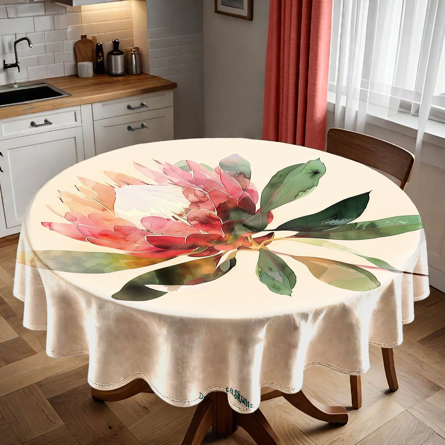 Painted Protea Round Tablecloth by Wikus Schalkwyk