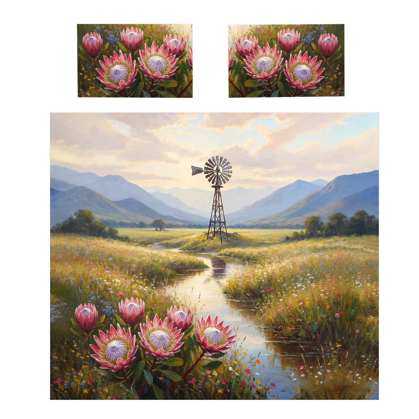 Painted Windmill Protea & Mountains Duvet Cover Set