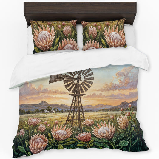 Painted Windmill & Protea Sunset Duvet Cover Set