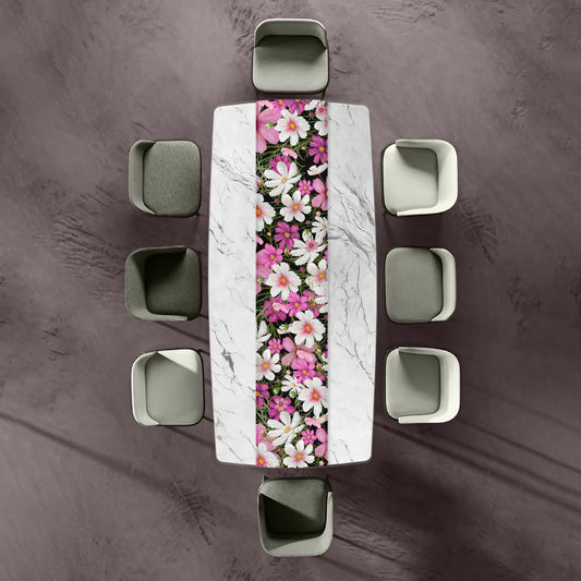 Painted Cosmos Flowers on Black Table Runner By Mark van Vuuren