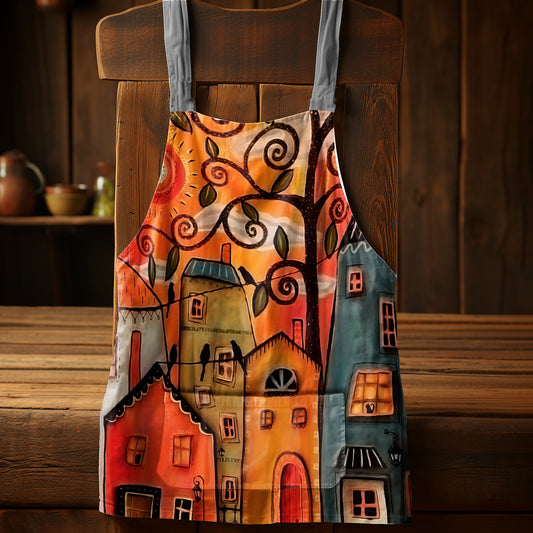 Painted Houses Medium Length Apron