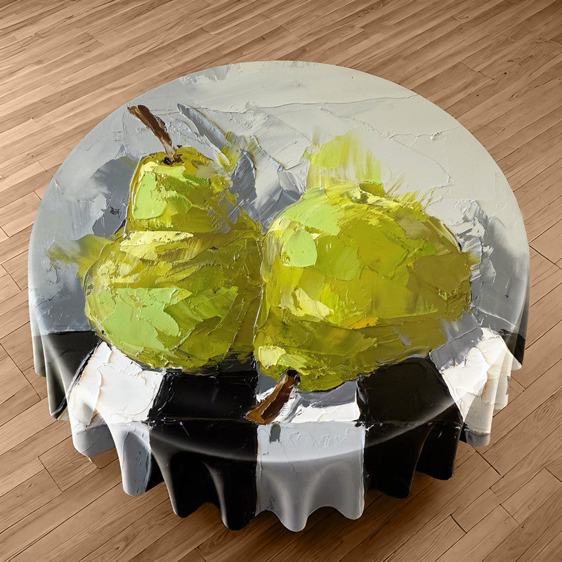 Pair Of Pears Round Tablecloth by Juanette Menderoi