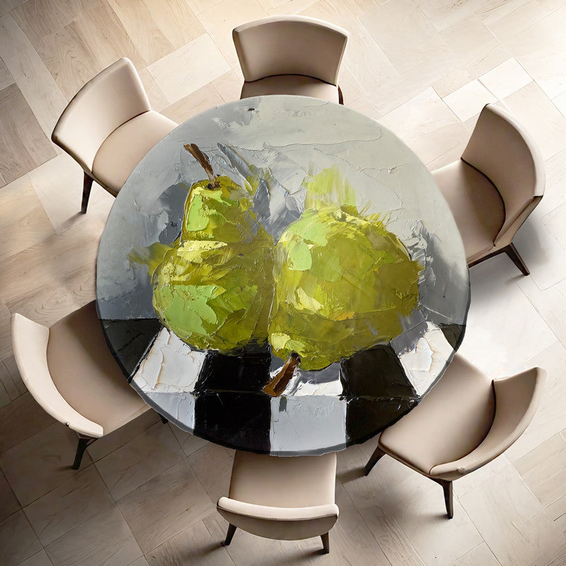 Pair Of Pears Round Tablecloth by Juanette Menderoi
