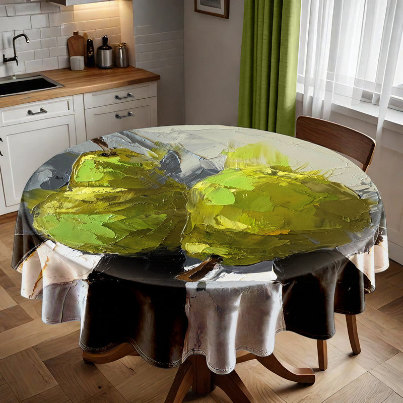 Pair Of Pears Round Tablecloth by Juanette Menderoi