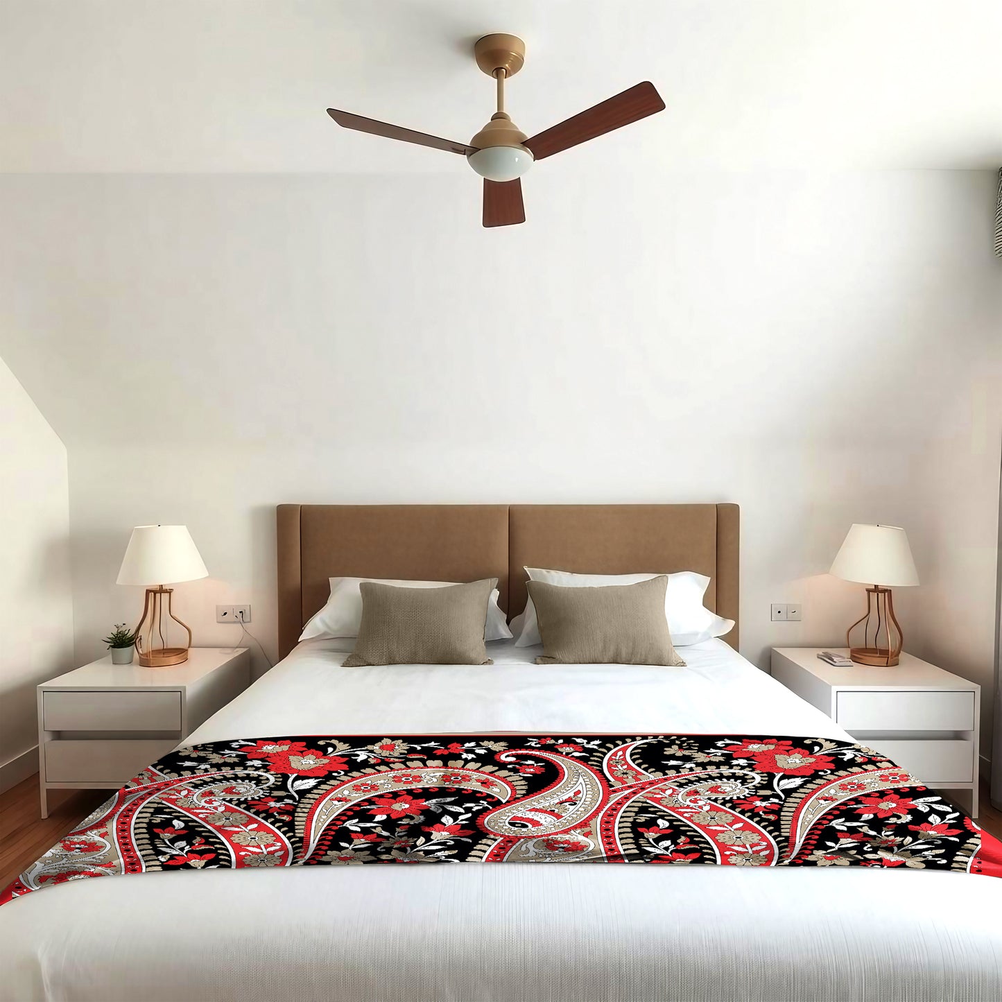 Paisley Red Flower Pattern Light Bed Throw